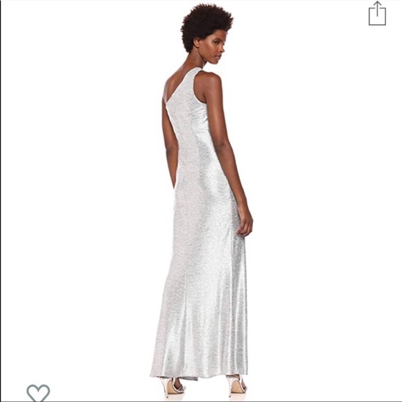 Adriana Papell One Shoulder long Silver Dress - Picture 3 of 4
